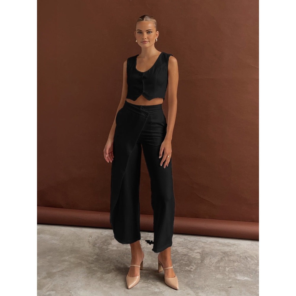 Commense‎ Solid Asymmetrical Straight Leg Pants S… - image 1